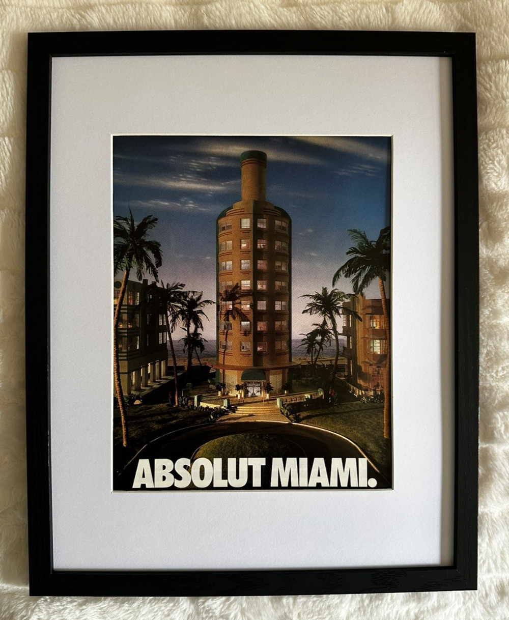 Framed 1991 Absolut Miami Vodka vintage Print Ad
